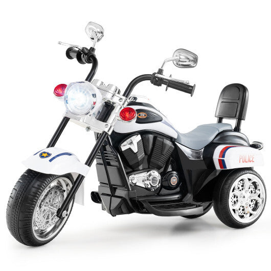 6V Powered Toddler 3-Wheel Motorbike Ride On Toy with Horn and Headlight-Black and White - Color: Black & White