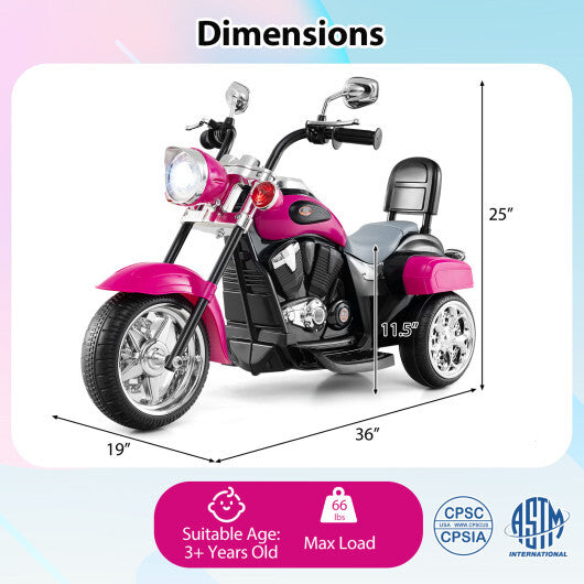 6V Powered Toddler 3-Wheel Motorbike Ride On Toy with Horn and Headlight-Hot Pink - Color: Hot Pink
