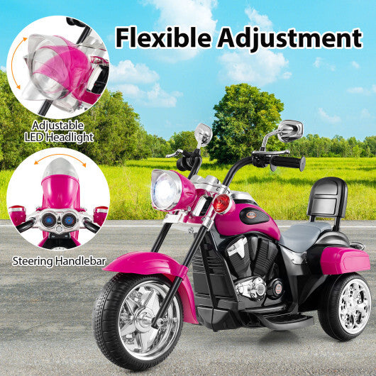 6V Powered Toddler 3-Wheel Motorbike Ride On Toy with Horn and Headlight-Hot Pink - Color: Hot Pink