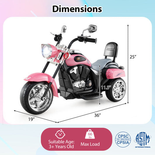 6V Powered Toddler 3-Wheel Motorbike Ride On Toy with Horn and Headlight-Heart Pink - Color: Heart Pink
