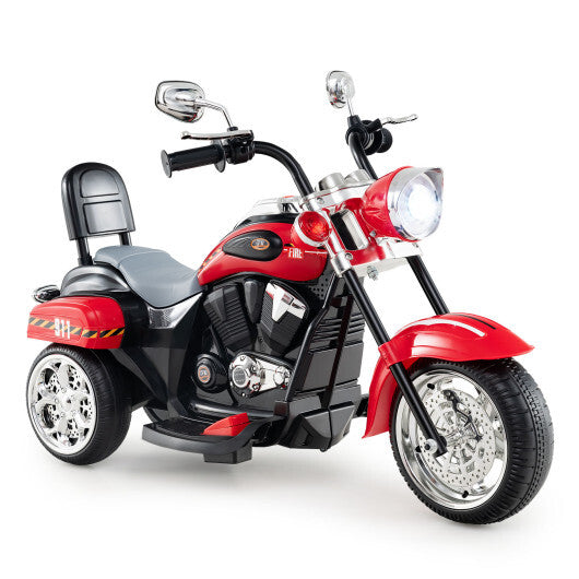 6V Powered Toddler 3-Wheel Motorbike Ride On Toy with Horn and Headlight-Black & Red - Color: Black & Red