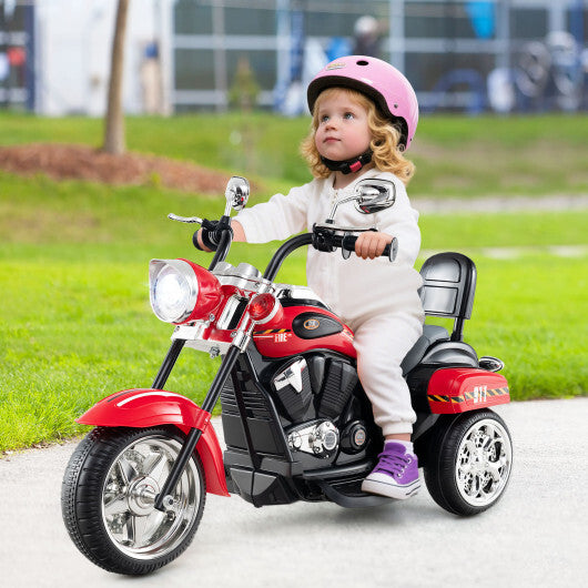 6V Powered Toddler 3-Wheel Motorbike Ride On Toy with Horn and Headlight-Black & Red - Color: Black & Red