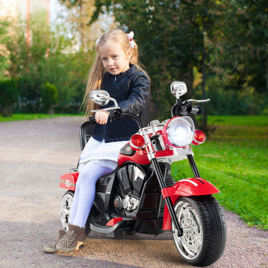 6V Powered Toddler 3-Wheel Motorbike Ride On Toy with Horn and Headlight-Black & Red - Color: Black & Red
