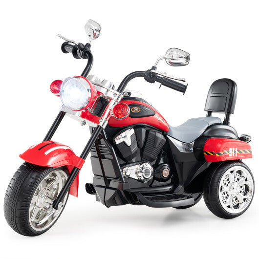 6V Powered Toddler 3-Wheel Motorbike Ride On Toy with Horn and Headlight-Black & Red - Color: Black & Red