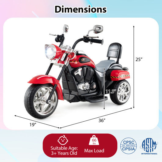 6V Powered Toddler 3-Wheel Motorbike Ride On Toy with Horn and Headlight-Black & Red - Color: Black & Red