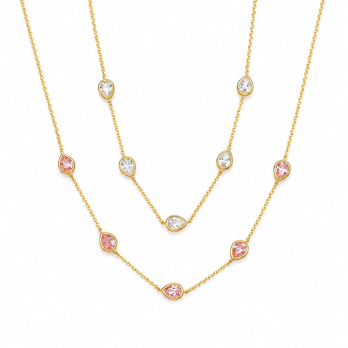 Teardrop Gem Station Necklace – Dainty Gold Chain with Color Accents-0