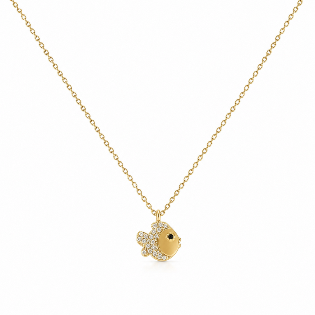 Tiny Sparkle Blow Kissing Fish Necklace - Waterproof