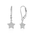 Sterling Silver CZ Star Dangle Leverback Earrings