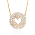 Pave CZ Disc Pendant Necklace with Heart Cut-Out