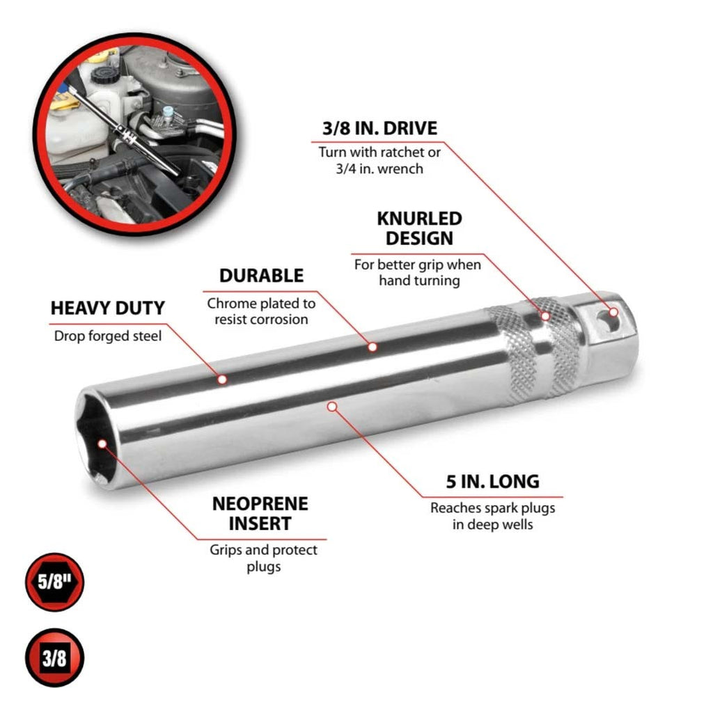 Performance Tool 3/8" Drive 5/8" Extended Spark Plug Socket