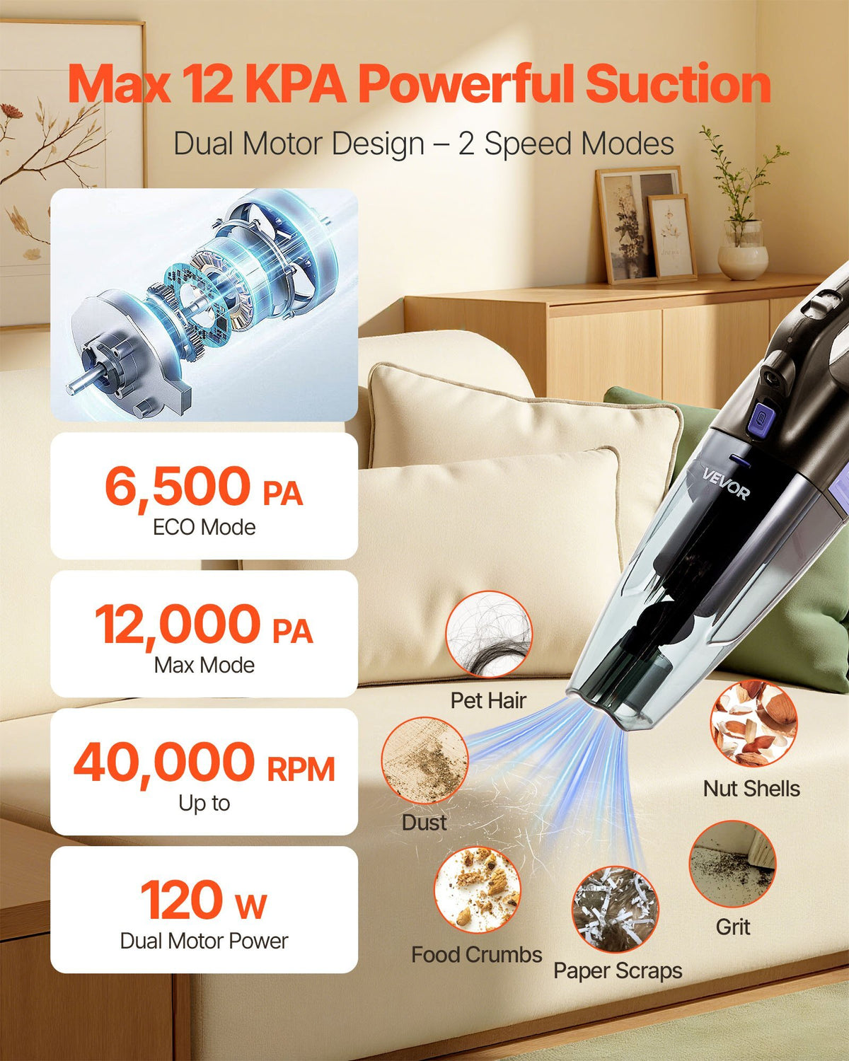 Handheld Vacuum, Portable Vacuum Cleaner Cordless with HEPA Filter and Brushes, Lightweight Hand Held Cleaner with Powerful Suction, for Car, Home, Office, Pet Hair