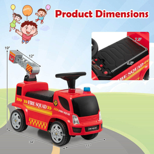 Costway Kids Push Ride On Fire Truck with Ladder Bubble Maker and Headlights-Red