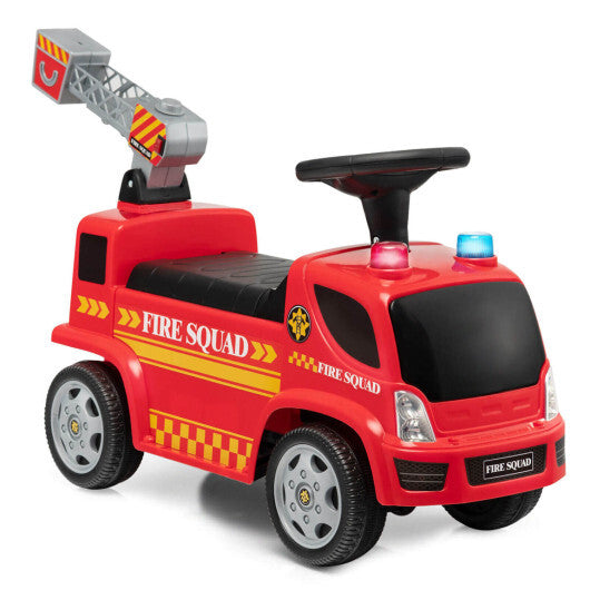 Costway Kids Push Ride On Fire Truck with Ladder Bubble Maker and Headlights-Red