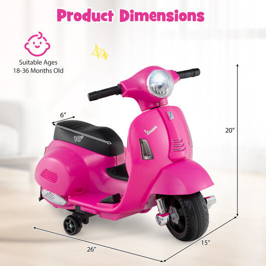 Costway Kids Ride on Motorcycle Licensed Vespa with LED Headlight and Horn Sound - Pink - Color: Pink