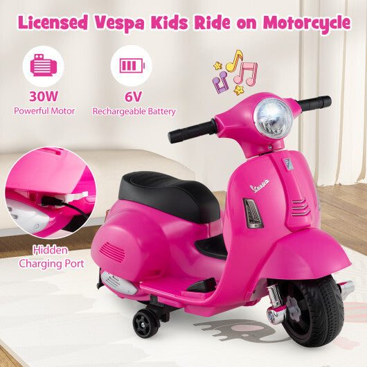 Costway Kids Ride on Motorcycle Licensed Vespa with LED Headlight and Horn Sound - Pink - Color: Pink