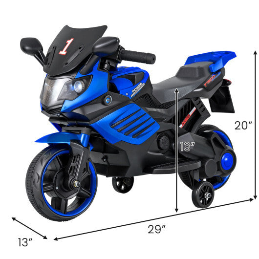 Costway 6V Kids Motorcycle with Headlights Music and Detachable Training Wheels-Navy - Color: Navy