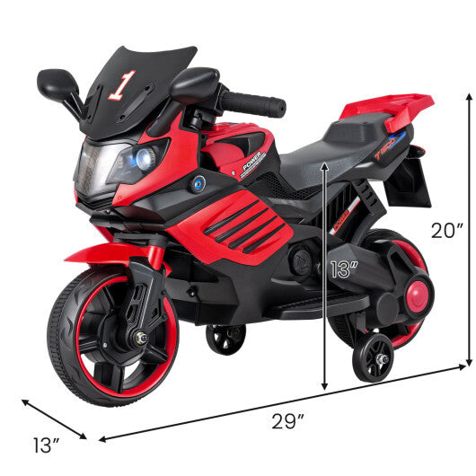 Costway 6V Kids Motorcycle with Headlights Music and Detachable Training Wheels-Red