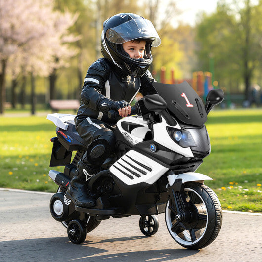 Costway 6V Kids Motorcycle with Headlights Music and Detachable Training Wheels-White - Color: White