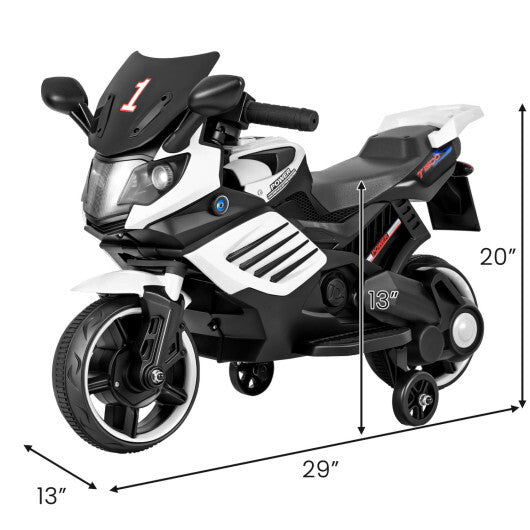Costway 6V Kids Motorcycle with Headlights Music and Detachable Training Wheels-White