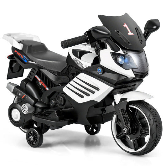 Costway 6V Kids Motorcycle with Headlights Music and Detachable Training Wheels-White