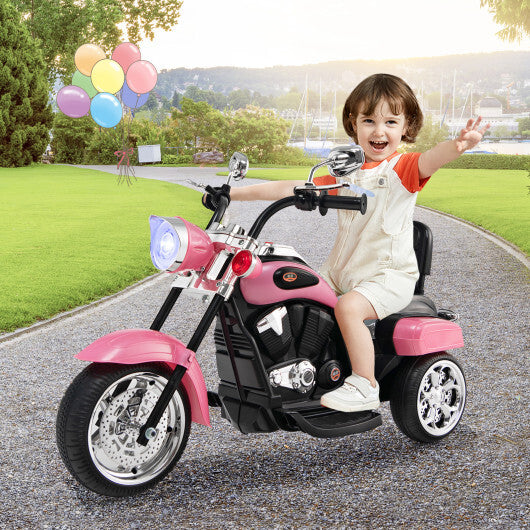 Costway 6V Kids Ride On Chopper Motorcycle 3 Wheel Trike with Headlight and Horn Pink - Color: Pink