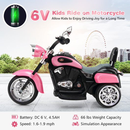 Costway 6V Kids Ride On Chopper Motorcycle 3 Wheel Trike with Headlight and Horn Pink - Color: Pink