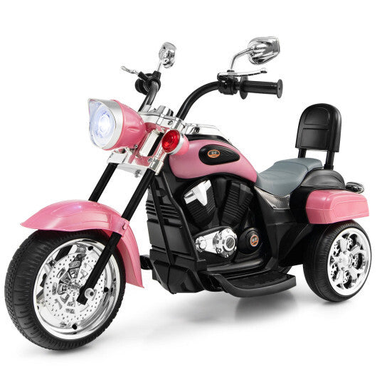 Costway 6V Kids Ride On Chopper Motorcycle 3 Wheel Trike with Headlight and Horn Pink - Color: Pink