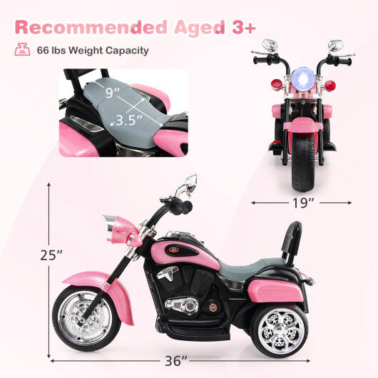 Costway 6V Kids Ride On Chopper Motorcycle 3 Wheel Trike with Headlight and Horn Pink - Color: Pink