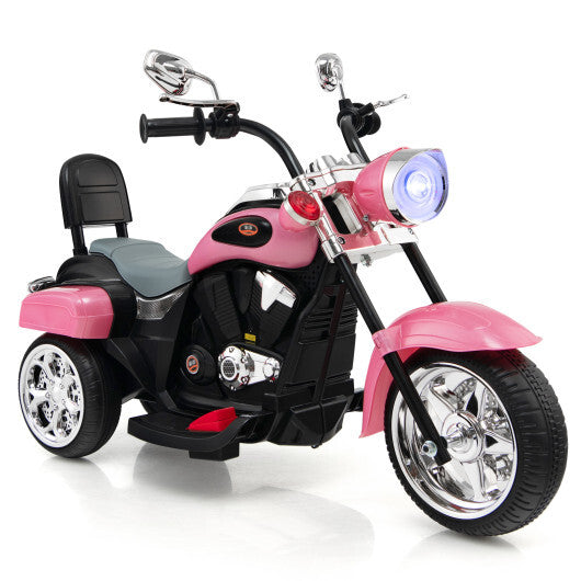 Costway 6V Kids Ride On Chopper Motorcycle 3 Wheel Trike with Headlight and Horn Pink - Color: Pink