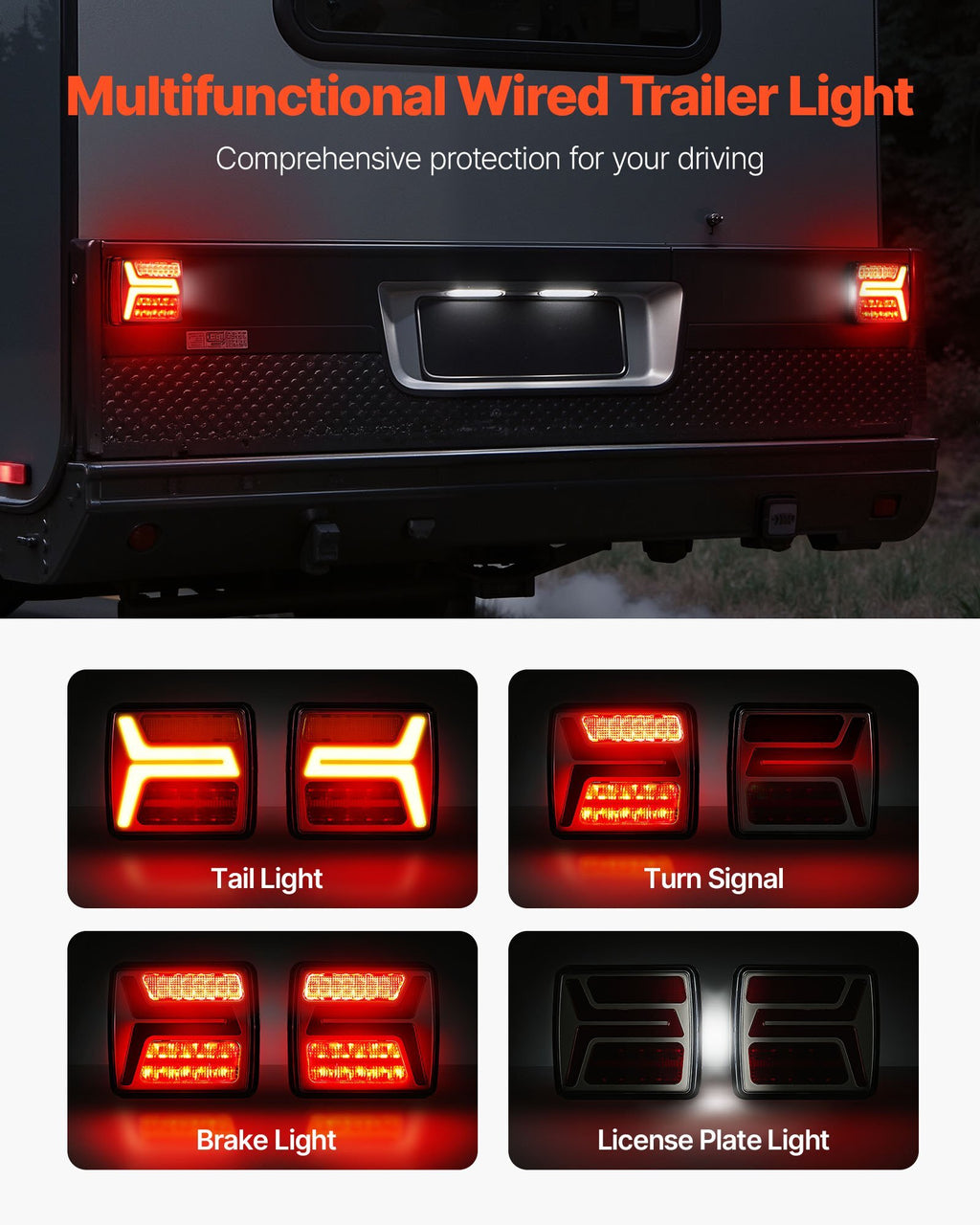 Trailer Lights, 2PCS 12V Square Magnetic LED Trailer Tail Lights Kit with Stop Brake Turn Tail License Lamp, Waterproof Tow Lighting Kit with Wiring Harness for Boat Truck Camper RV Snowmobile
