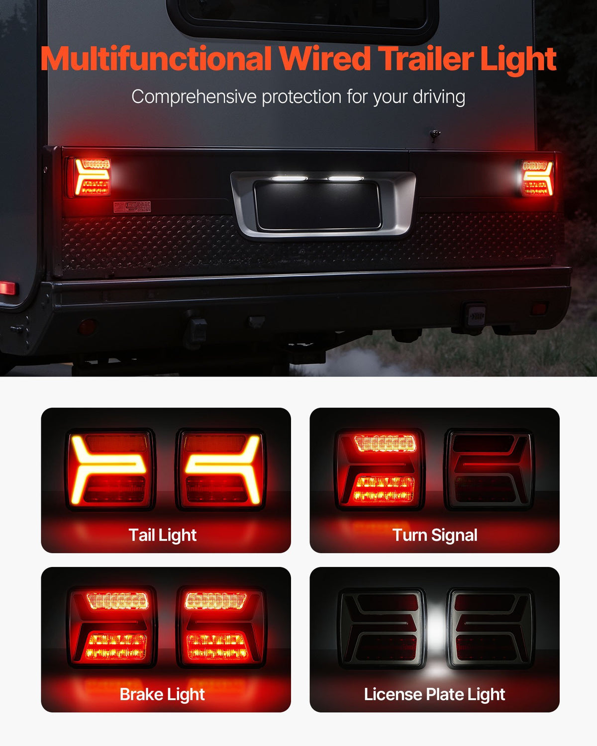 Trailer Lights, 2PCS 12V Square Magnetic LED Trailer Tail Lights Kit with Stop Brake Turn Tail License Lamp, Waterproof Tow Lighting Kit with Wiring Harness for Boat Truck Camper RV Snowmobile