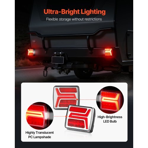 Trailer Lights, 2PCS 12V Square Magnetic LED Trailer Tail Lights Kit with Stop Brake Turn Tail License Lamp, Waterproof Tow Lighting Kit with Wiring Harness for Boat Truck Camper RV Snowmobile