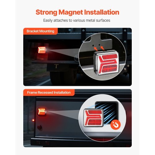 Trailer Lights, 2PCS 12V Square Magnetic LED Trailer Tail Lights Kit with Stop Brake Turn Tail License Lamp, Waterproof Tow Lighting Kit with Wiring Harness for Boat Truck Camper RV Snowmobile