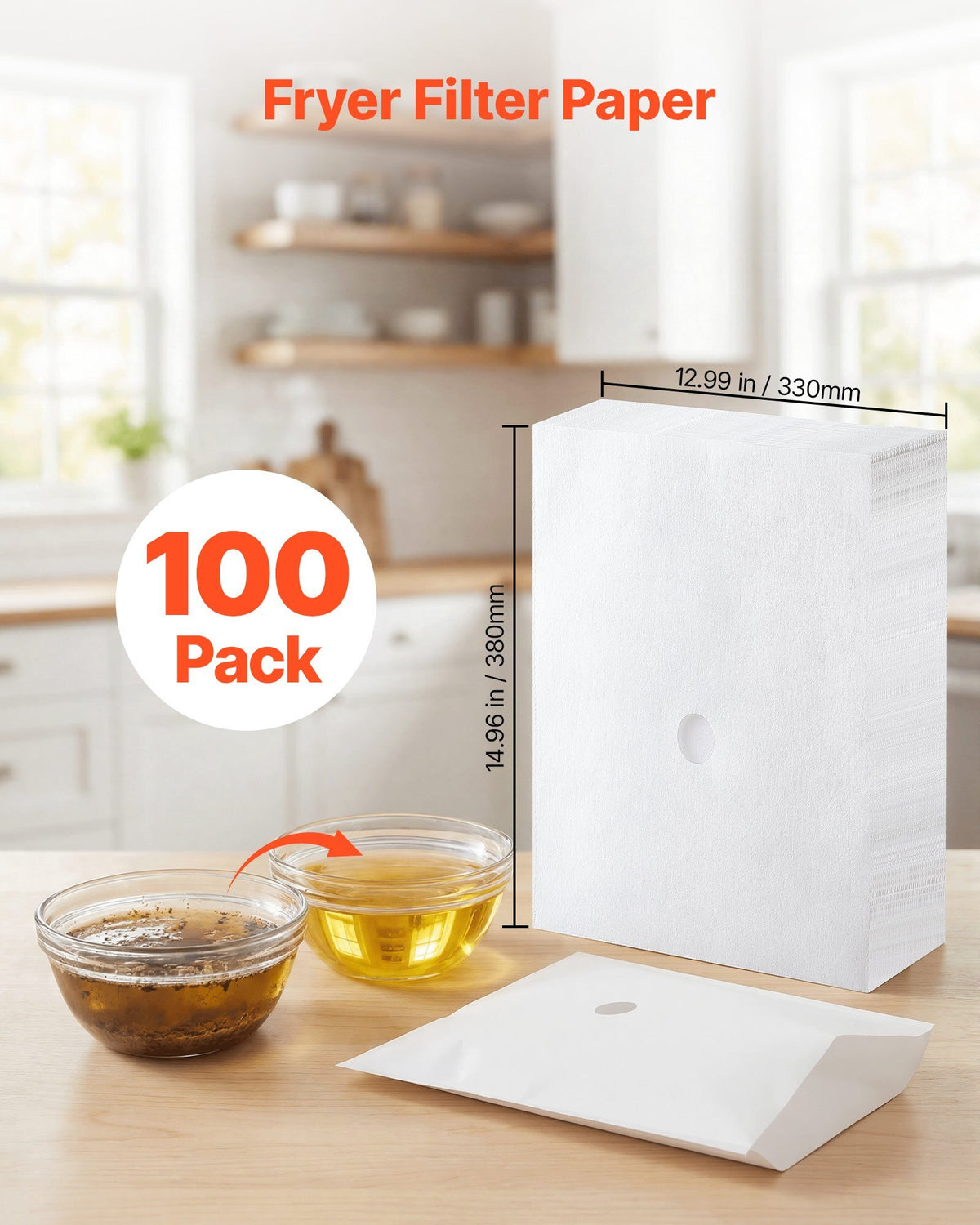 100 Pack Fryer Filter Paper, Replacement Deep Fryer Filter Sheets for 38/55L Commercial Mobile Fryer Filter Machine, Extend Oil Life for Improved Taste, for Restaurant Burger Shop, 15x13 inch