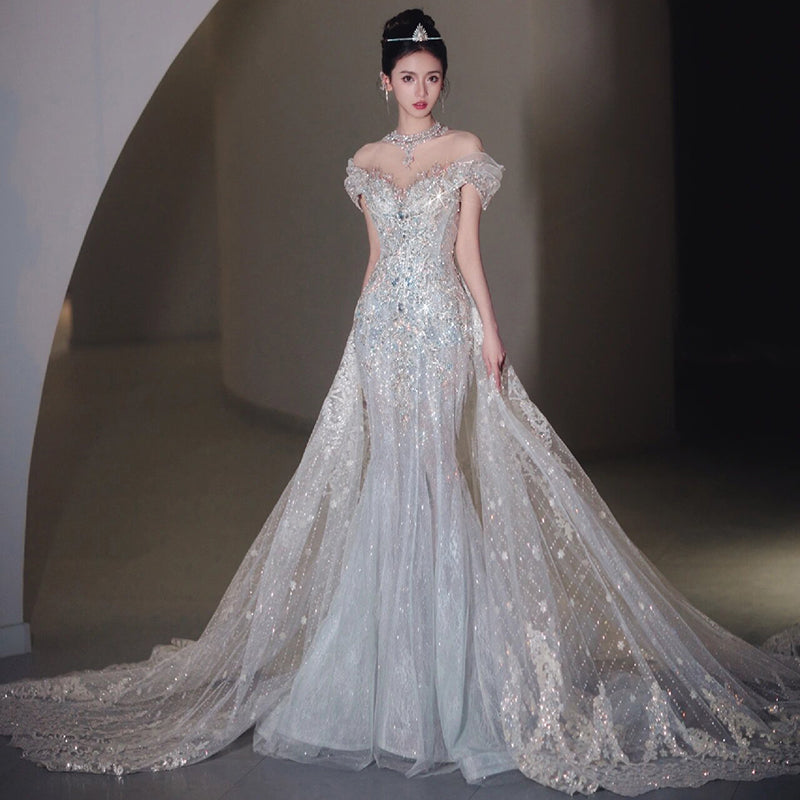 Color: Small Tail, Size: S - Fishtail Light Wedding Dress Bride Toasting Gown