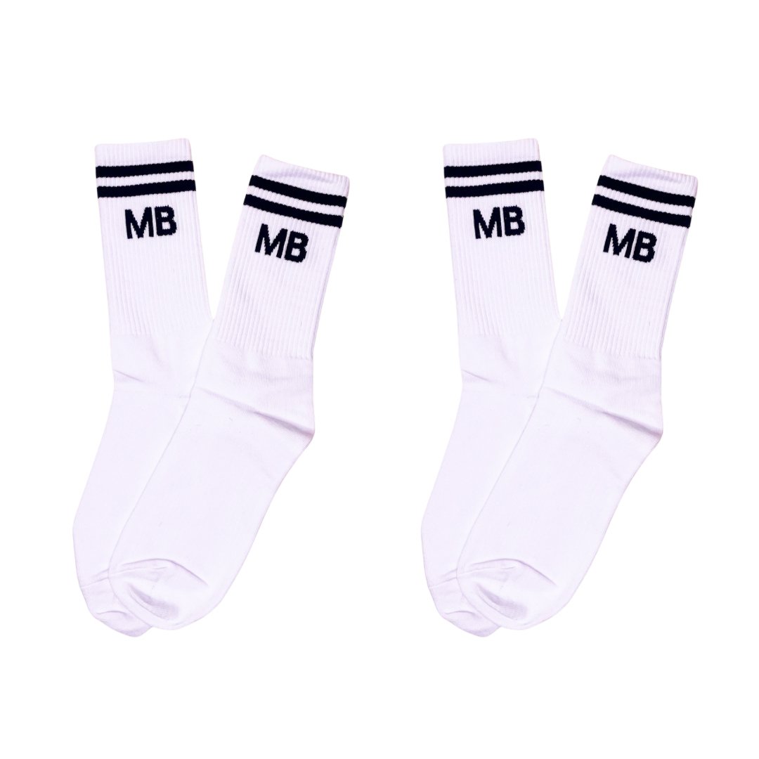 Classic White/Black Athleisure Unisex Crew Socks Bundle | 2 Pack
