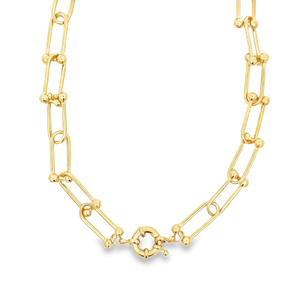 Paper Clip Bead Link Chain Necklace (F284)