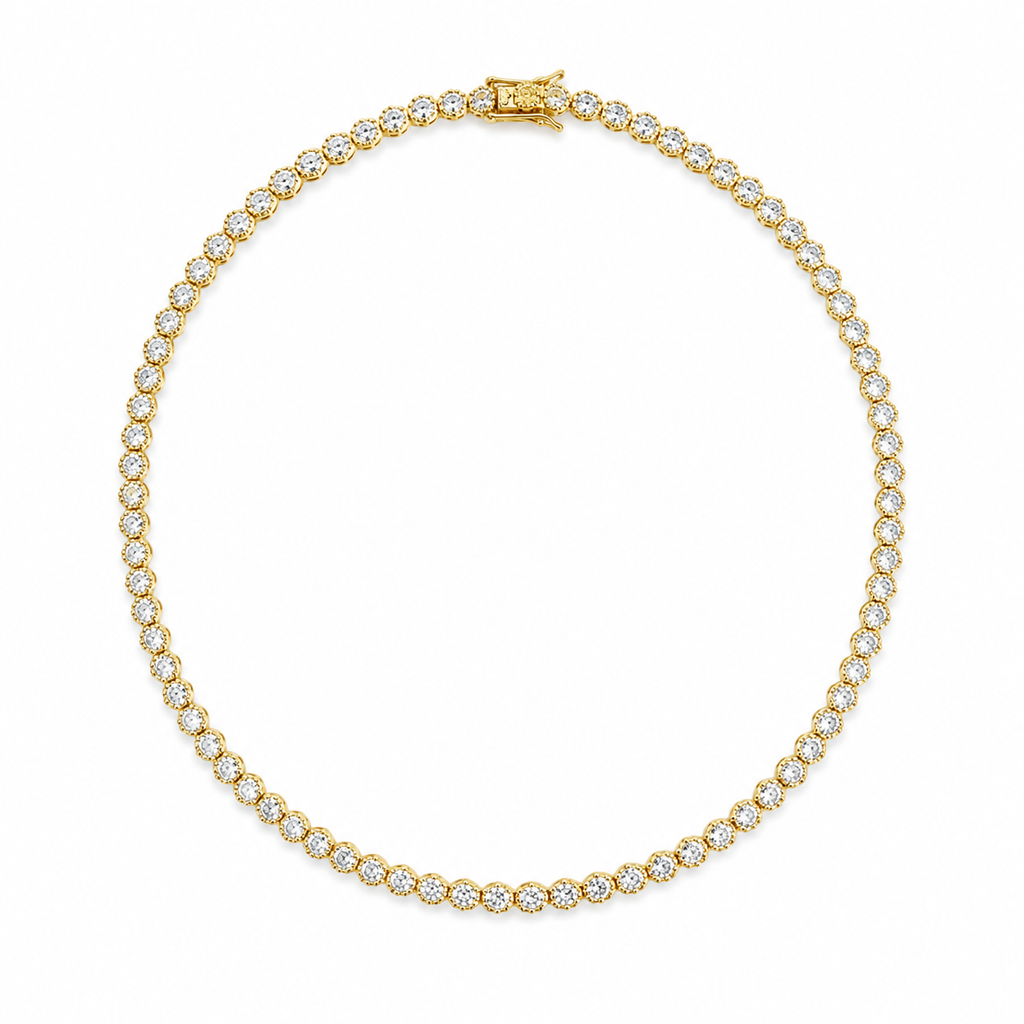 Choker Necklace With Round Clear CZ Cubic Zirconia Stones (F239)