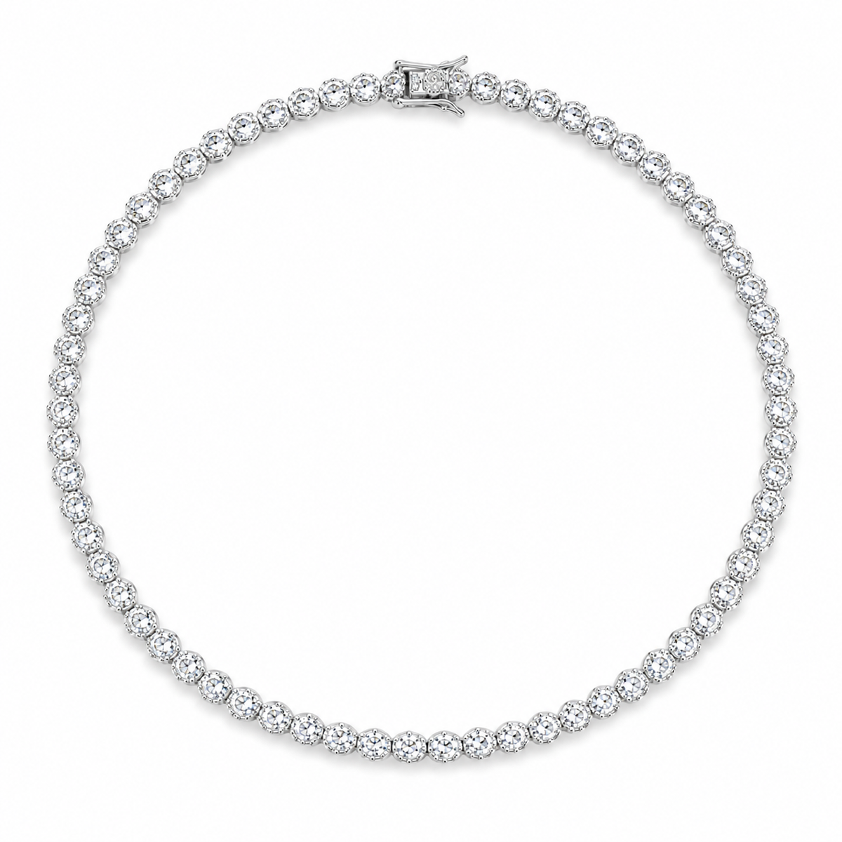 Choker Necklace With Round Clear CZ Cubic Zirconia Stones (F239)