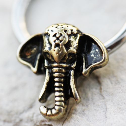 316L Stainless Steel Antique Bronze Plated Elephant Snap-in Captive Bead Ring