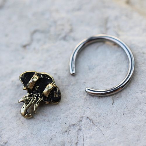 316L Stainless Steel Antique Bronze Plated Elephant Snap-in Captive Bead Ring