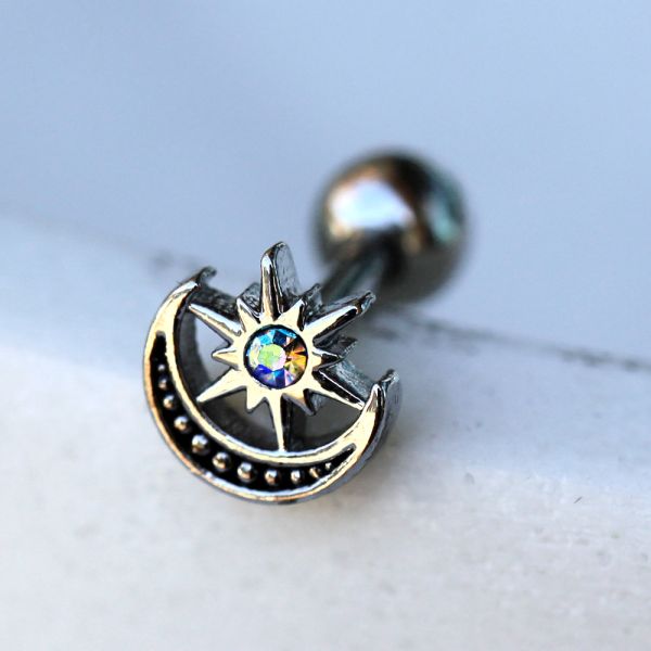 316L Stainless Steel Aurora Star and Moon Cartilage Earring