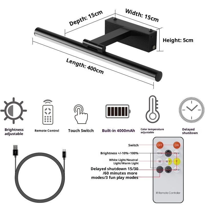 Color: Black - Wiring Free Rechargeable Mirror Headlight