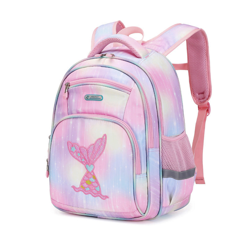 Color: Pink With Fishtail, Size: 16 inches - Lightweight  New-Style Childrens School Bag