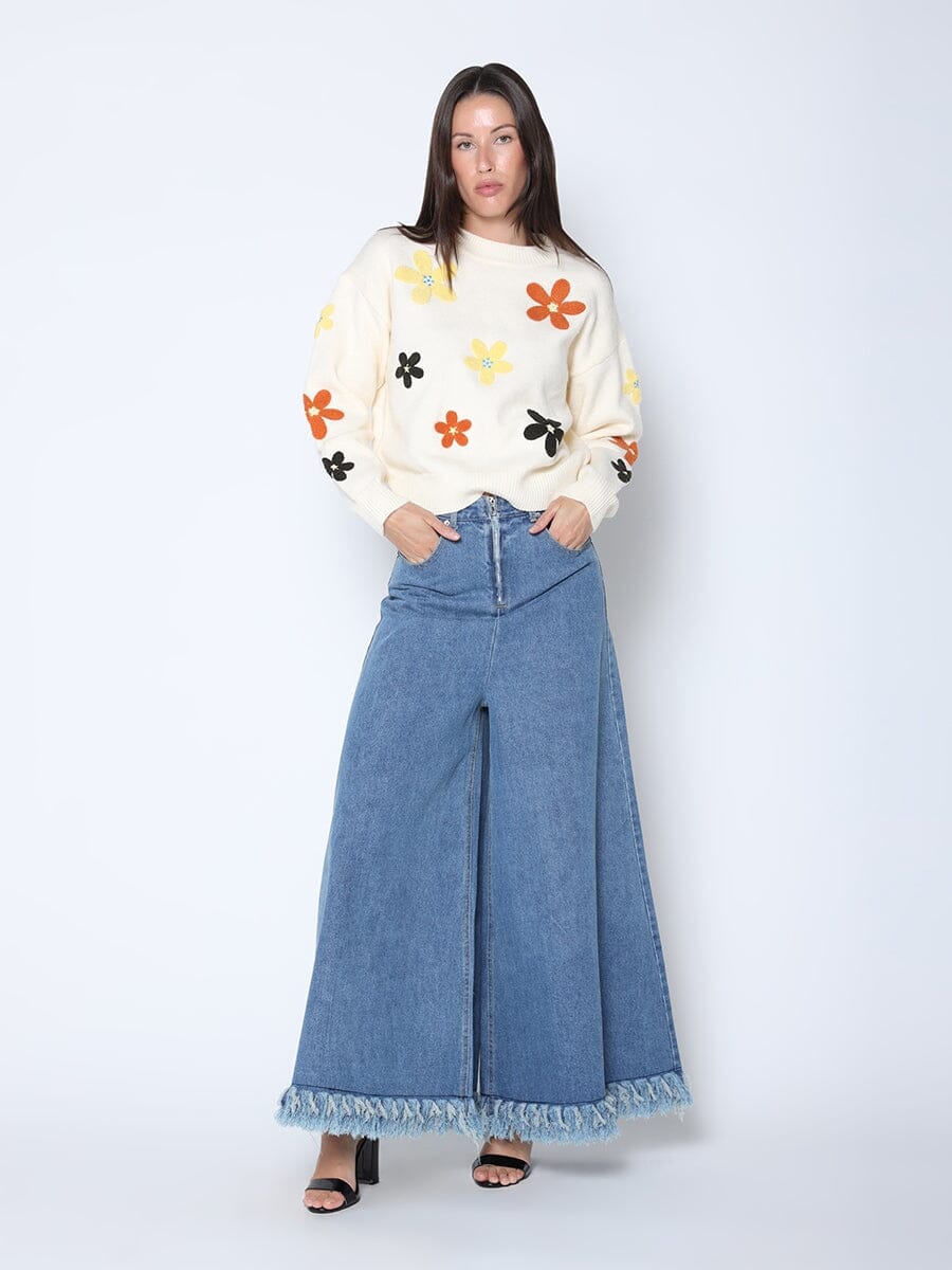 Flower Embroidered Cardigan Sweater