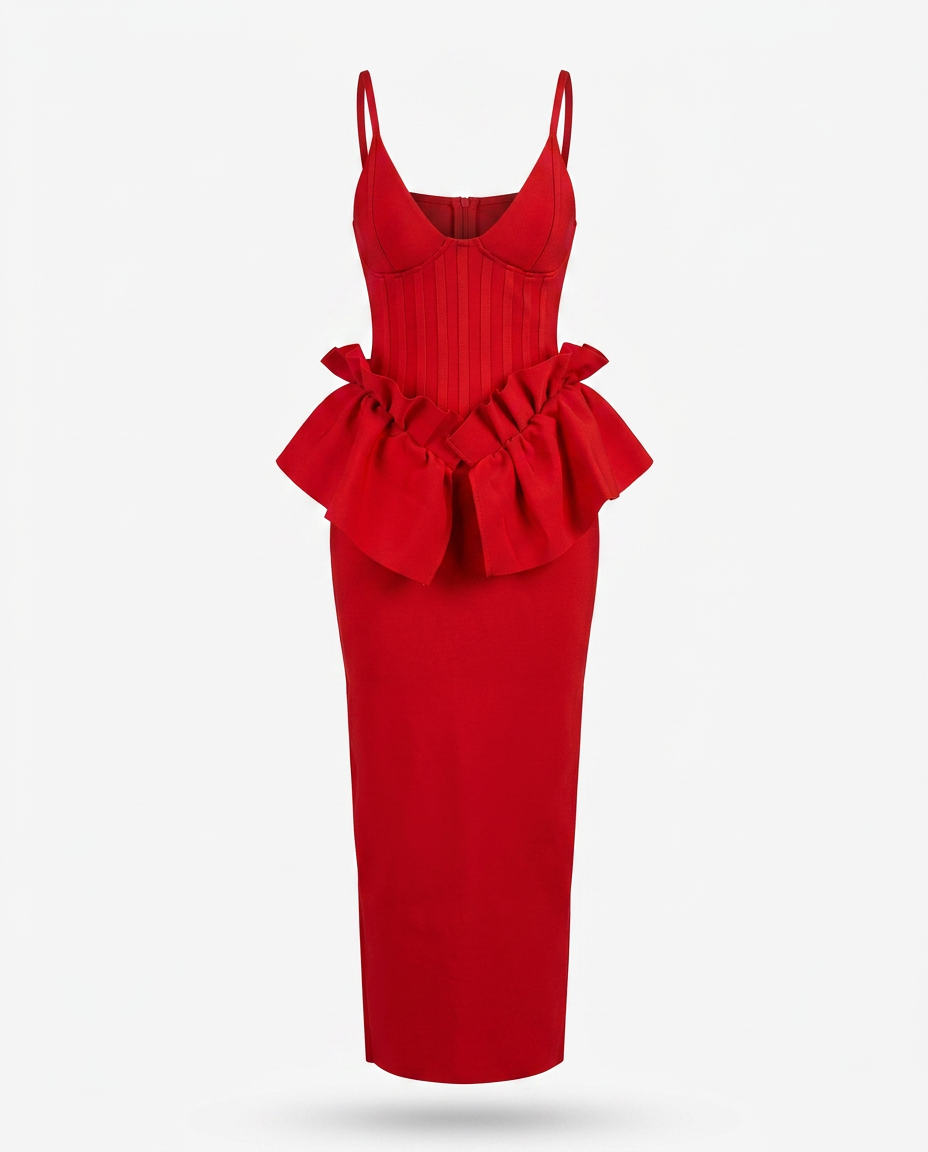 Crimson Ruffle Maxi Dress