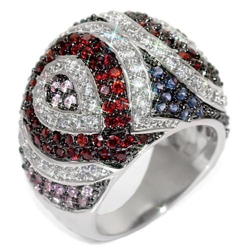 LO1520 - Rhodium + Ruthenium Brass Ring with AAA Grade CZ  in Multi Color-0