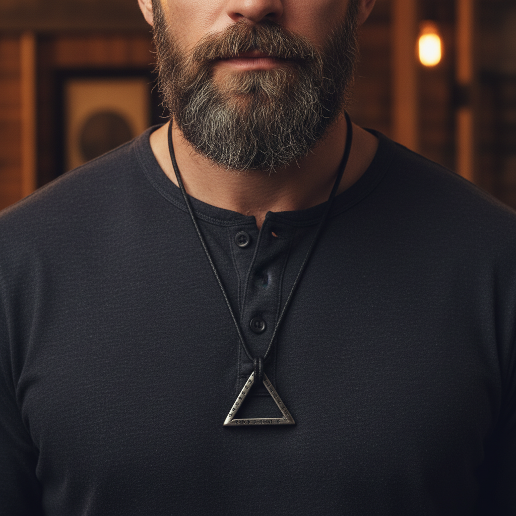 Viking Triangle Rune Pendant Necklace – Stainless Steel Norse Amulet with Wooden Gift Box