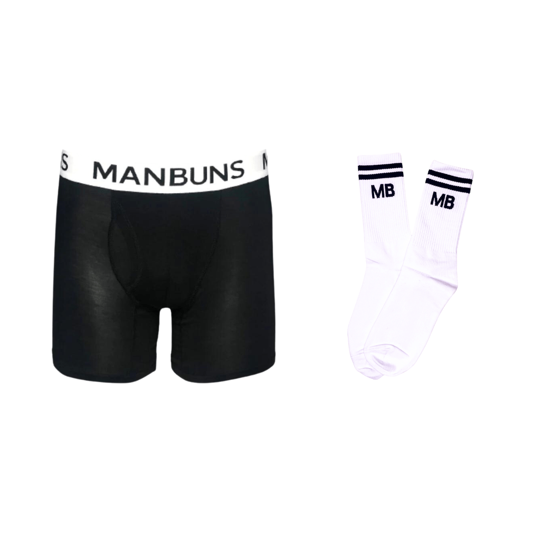 Men's Classic Black Boxer Brief Underwear with Pouch and Athleisure Crew Sock Set