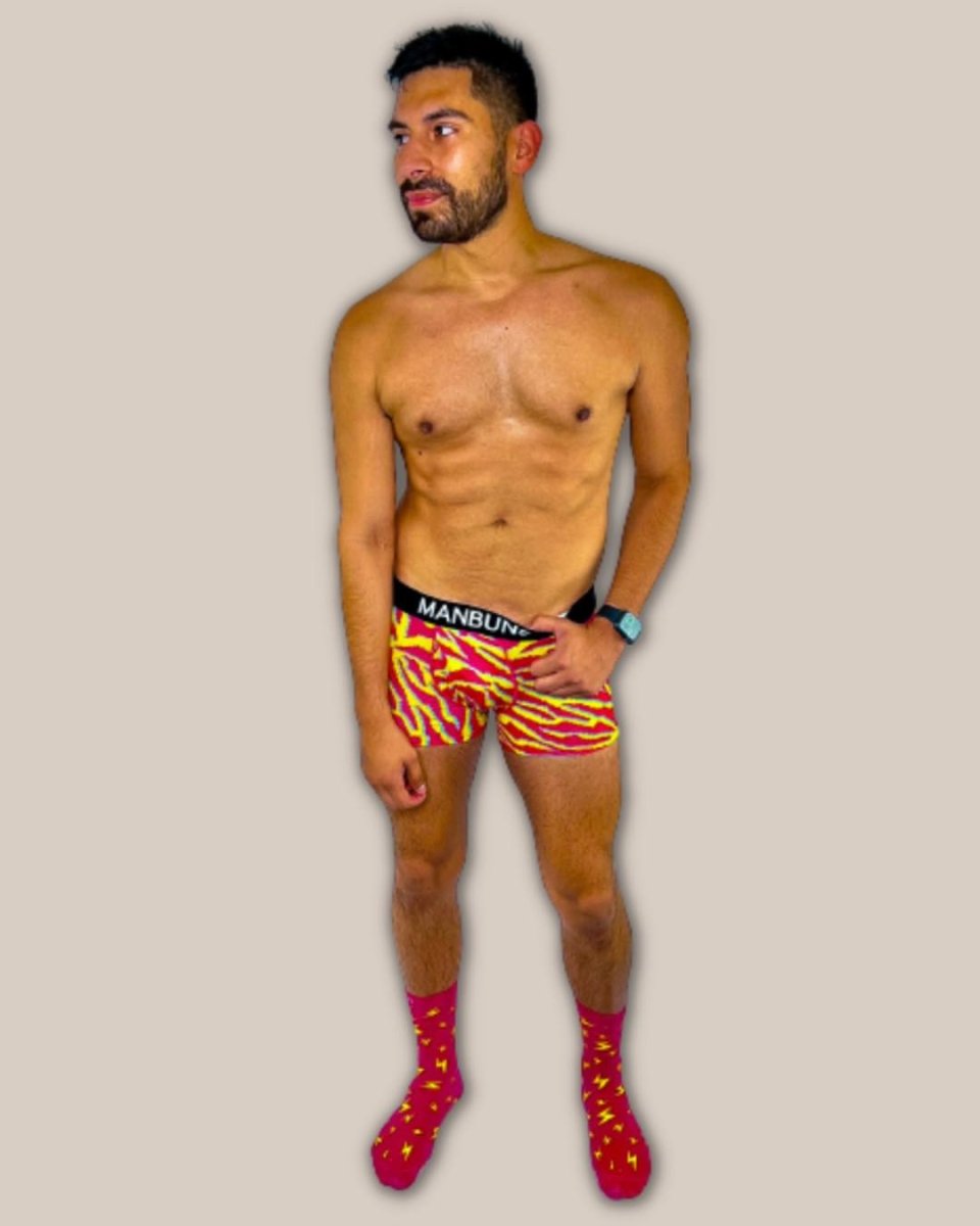 Men's Electric Zebra Boxer Trunk Underwear with Pouch and Sock Set